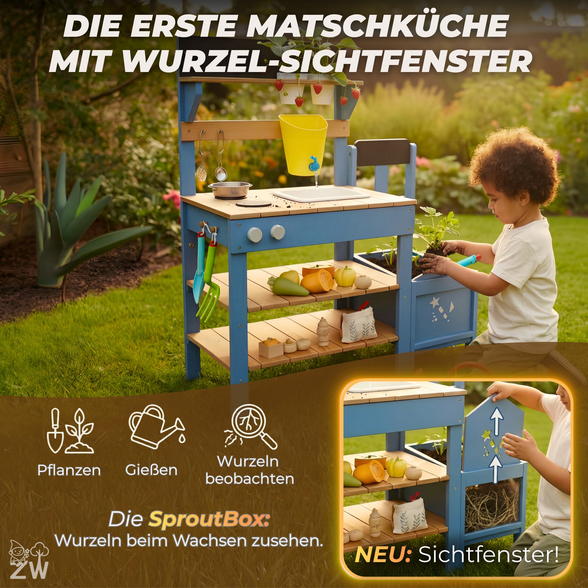 SproutBox Wurzel-Sichtfenster der Zwergenwald Matschküche